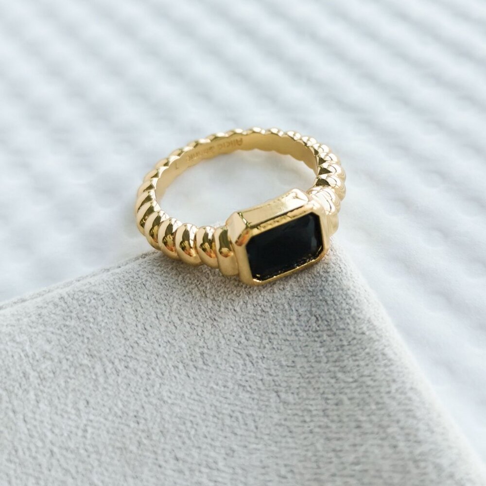 Alicia Bonnie Gold Black Crystal Aurora Ring #6.5 NEW